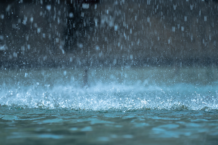 Rain splashing into a puddle